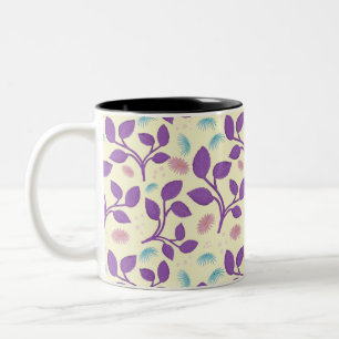 Dark Purple Floral Pattern   Aesthetic Seamless  Two-Tone Coffee Mug