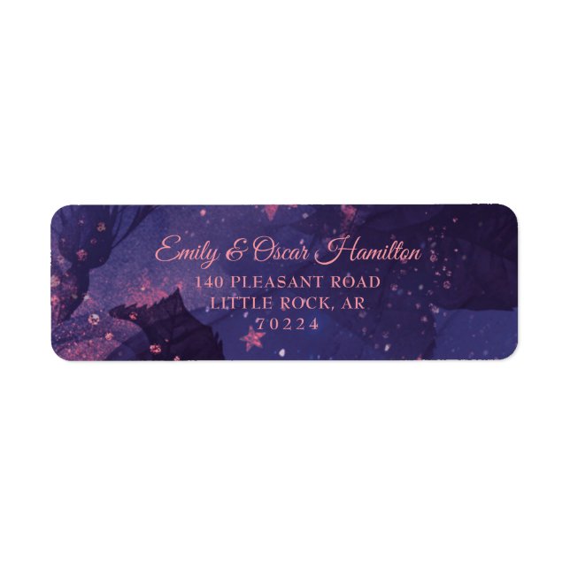 Dark Purple Floral Punk Pink Stars Return Address  (Front)