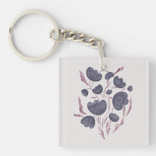 Dark Purple Flower Aesthetic Key Ring
