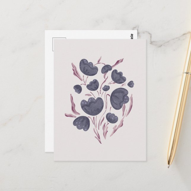 Dark Purple Flower Aesthetic Postcard (Front/Back In Situ)