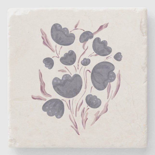 Dark Purple Flower Aesthetic Stone Coaster (Front)