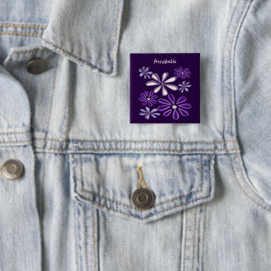 Dark Purple Flower Doodle Your Name 15 Cm Square Badge