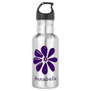 Dark Purple Flower Doodle Your Name 532 Ml Water Bottle