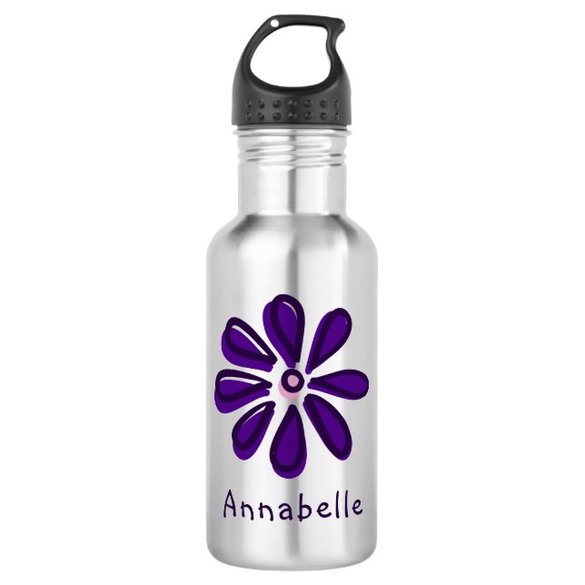 Dark Purple Flower Doodle Your Name 532 Ml Water Bottle (Front)