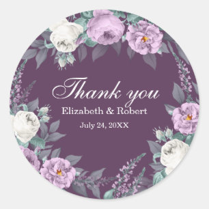 Dark Purple Flower Wedding Thank You Sticker