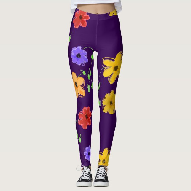 Dark Purple Flowered Leggings (Front)