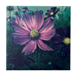 Dark Purple Flowers Photo Art Tile