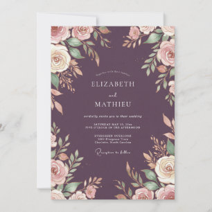 Dark Purple Foliage Eucalyptus Wedding Invitation