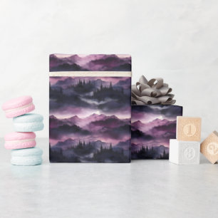 Dark Purple Forest & Mountain Landscape Wrapping Paper