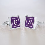 Dark Purple Framed Monogram Silver Finish Cufflinks<br><div class="desc">Modern and trendy monogram initial. .</div>