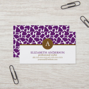 Dark Purple Giraffe Pattern Monogram Business Card