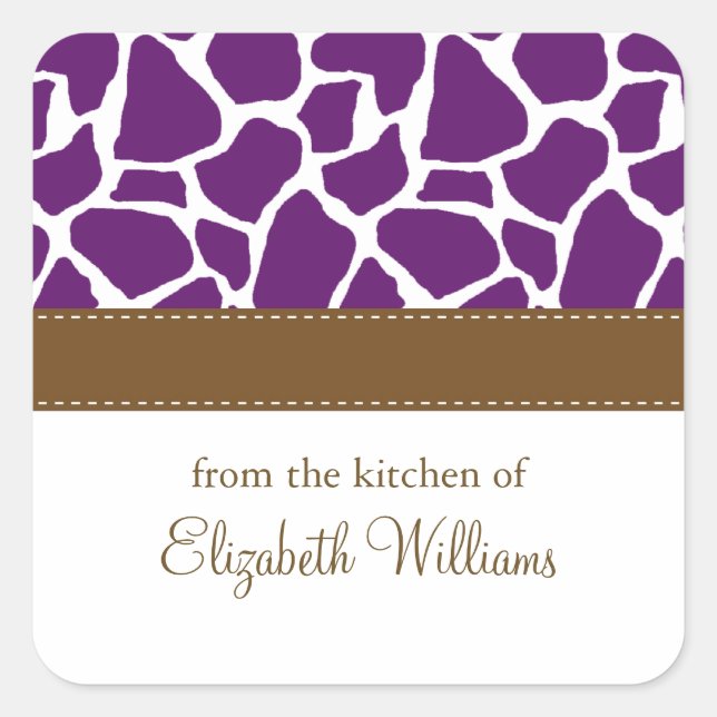 Dark Purple Giraffe Pattern Square Sticker (Front)