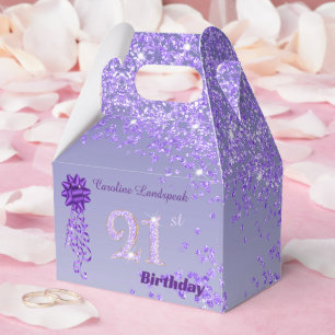 Dark Purple Glitter & Ribbon 21st Birthday Favour Box
