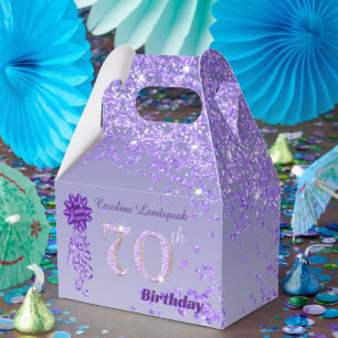 Dark Purple Glitter & Ribbon 70th Birthday Favour Box