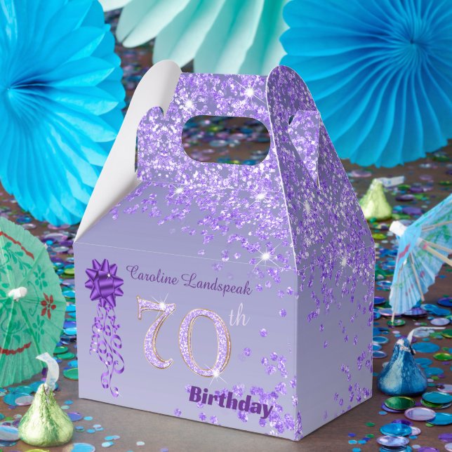 Dark Purple Glitter & Ribbon 70th Birthday Favour Box (Party)