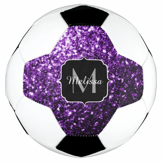 Dark purple glitter sparkle bling Monogram name Football (Front)