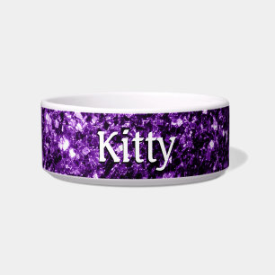 Dark Purple glitter sparkles Personalise pet Bowl
