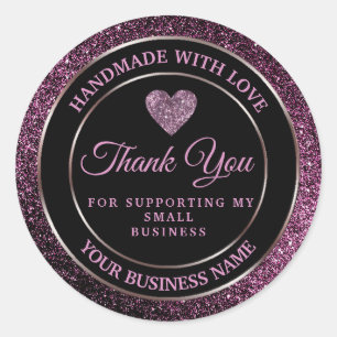 dark purple glitter thank you classic round sticke sticker