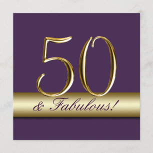 Dark Purple Gold 50 and Fabulous Birthday Invitation