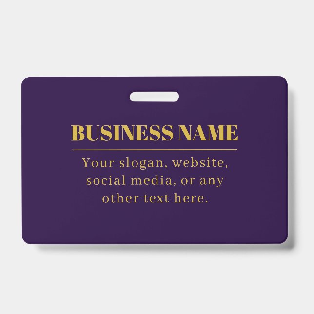 Dark Purple & Gold Business Name or Greeting  ID Badge (Front)