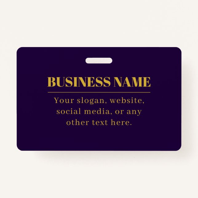 Dark Purple & Gold Business Name or Greeting  ID Badge (Front)