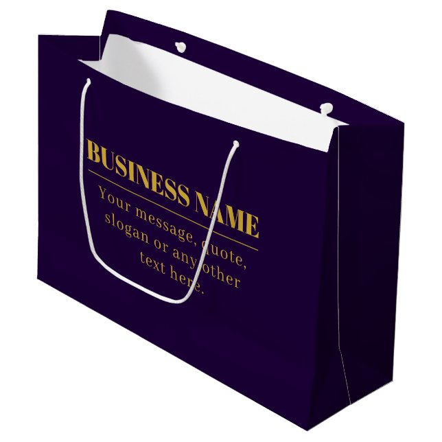Dark Purple & Gold Business Name or Greeting  Large Gift Bag (Front Angled)