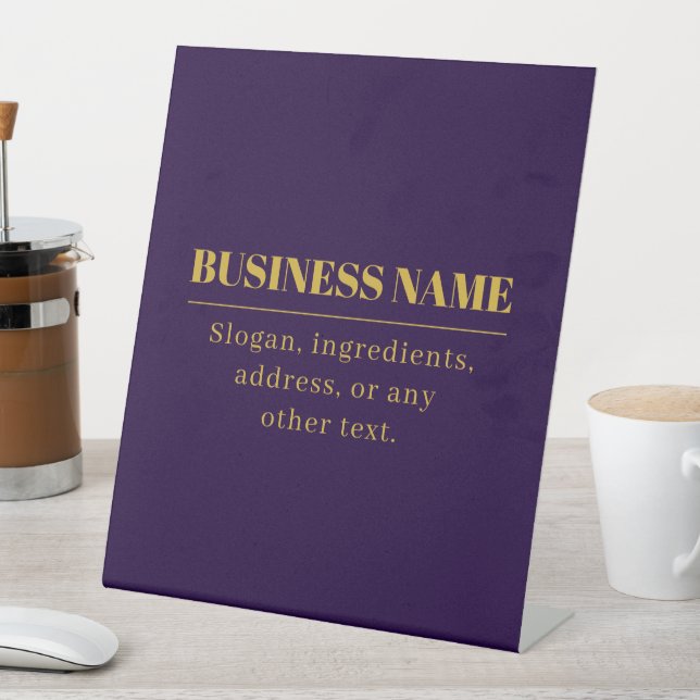 Dark Purple & Gold Business Name or Greeting  Pedestal Sign (In SItu)