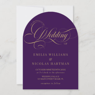 Dark Purple Gold Elegant All In One Wedding Invitation