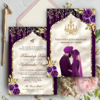 Dark Purple Gold Floral Anand Karaj Sikh Wedding