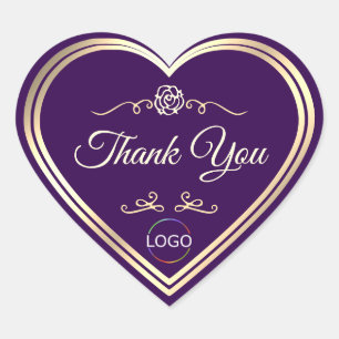Dark Purple Gold Frame with Logo Cute Thank You Heart Sticker