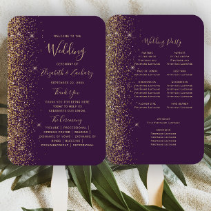 Dark Purple Gold Glitter Edge Wedding Program Hand Fan