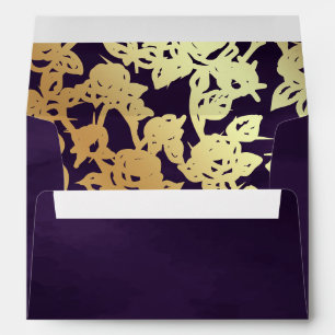 Dark Purple Gold Line Art Wedding Envelope