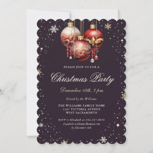 Dark Purple Gold Red Ornaments Christmas Party Invitation