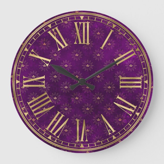 Dark Purple & Gold Spellbinder Fantasy Pattern Large Clock (Front)