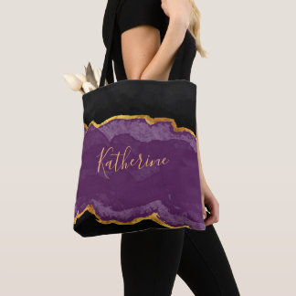Dark Purple Gold with Your Name Tote Bag