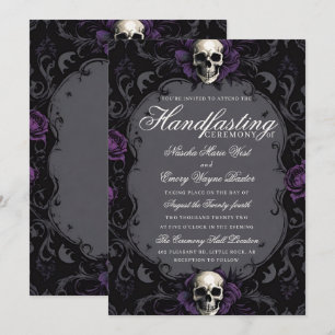Dark Purple Gothic Boho Floral Skull Handfasting Invitation