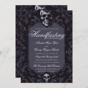Dark Purple Gothic Boho Floral Skull Handfasting Invitation
