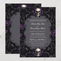 Dark Purple Gothic Boho Floral Skull Wedding