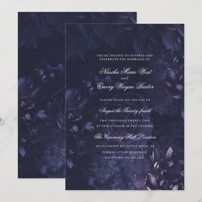 Dark Purple Gothic Boho Floral Wedding Invitation (Front/Back)