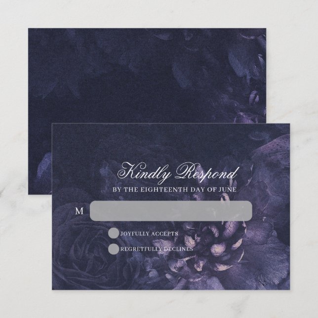 Dark Purple Gothic Boho Floral Wedding RSVP Card (Front/Back)