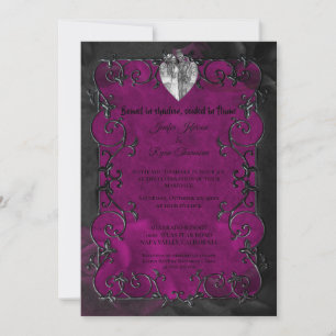 Dark purple Gothic Halloween wedding Invitation