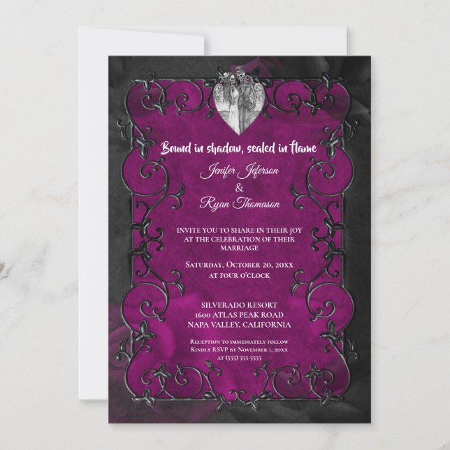 Dark purple Gothic Halloween wedding Invitation (Front)