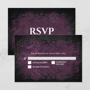 Dark purple Gothic Halloween Wedding RSVP Card