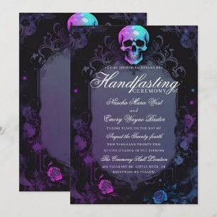 Dark Purple Gothic light Floral Skull Handfasting Invitation