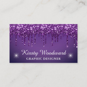 Dark Purple Gradient & Dripping Glitter Business Card