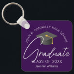 Dark Purple Graduate Custom 2025 Graduation Key Ring<br><div class="desc">This modern dark purple custom senior graduate keychain features your high school or college name for the class of 2025. Customise with your graduating year under the chic handwritten script and grey grad cap for a great personalised graduation key chain gift.</div>