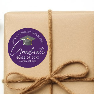 Dark Purple Graduate Custom Graduation Party Classic Round Sticker