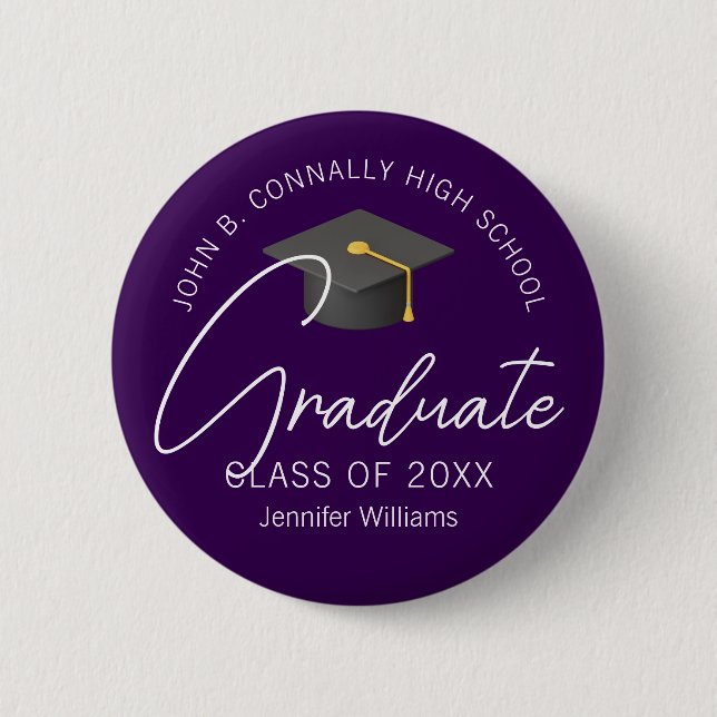 Dark Purple Graduate Personalised Graduation 6 Cm Round Badge (Front)