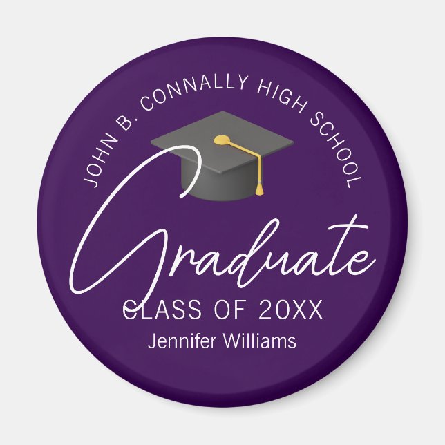 Dark Purple Graduate Personalised Graduation Party Magnet (Front)