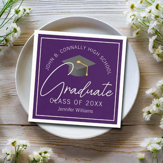 Dark Purple Graduate Personalised Graduation Party Napkin (Creator Uploaded)